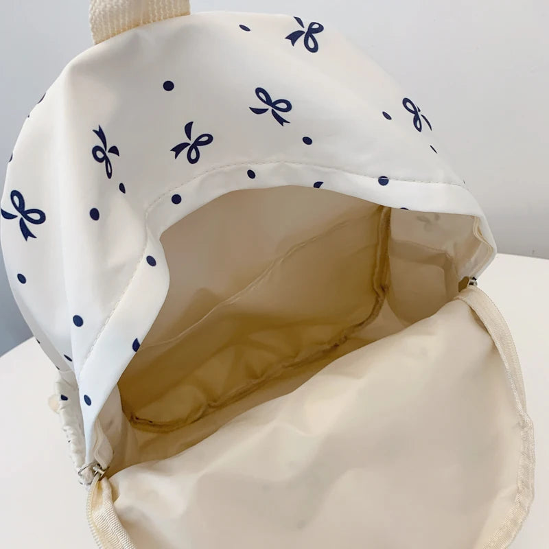 Quilted Bow Print Backpack – Large Capacity Multi-Pocket Bag for Women & Girls