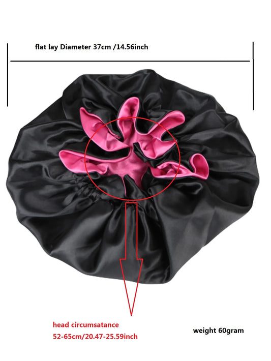 1pc Double Layer Laced edge satin bonnets matching colors sleep bonnet cap