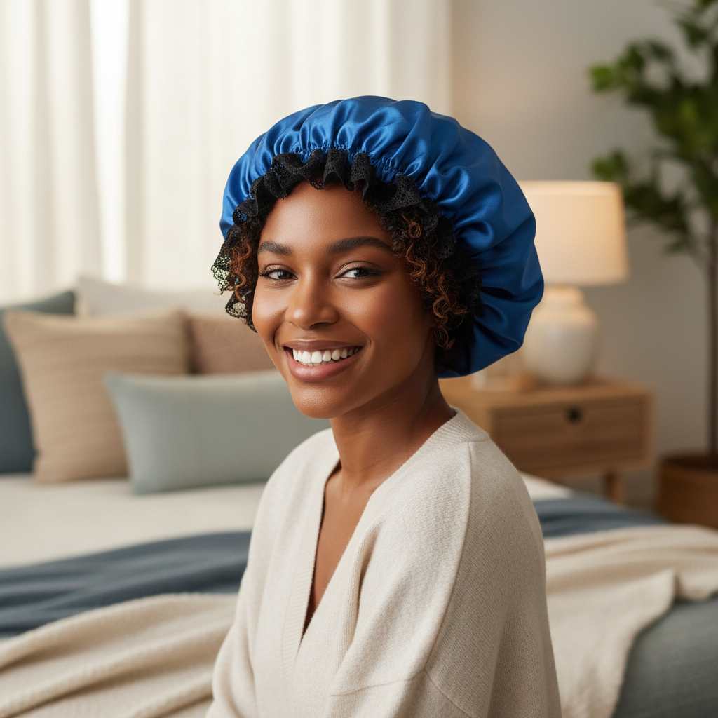 Blue satin bonnet