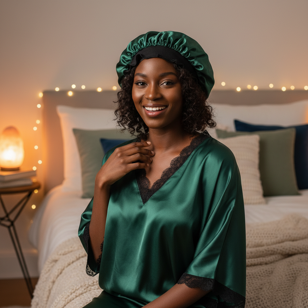 Green satin bonnet